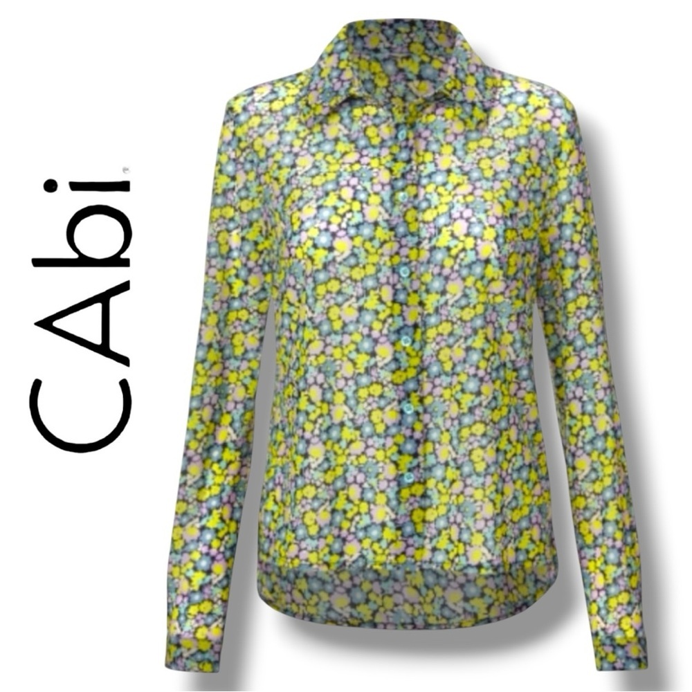 CAbi Style #6406 Size S Lightweight Nylon-Spandex Long Sleeve Button Down Blouse